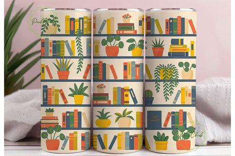 Bookshelf and Plants 20oz Tumbler Wrap Sublimation PixelChick 
