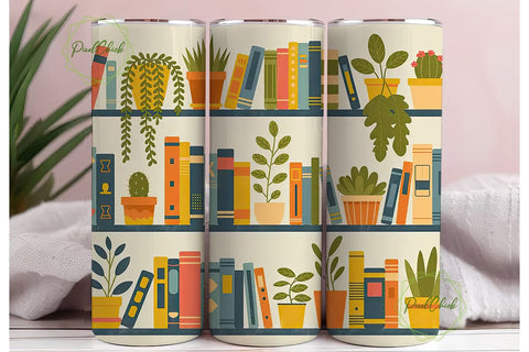 Bookshelf and Plants 20oz Tumbler Wrap Sublimation PixelChick 