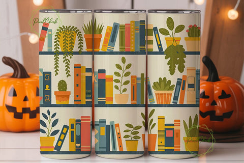 Bookshelf and Plants 20oz Tumbler Wrap Sublimation PixelChick 