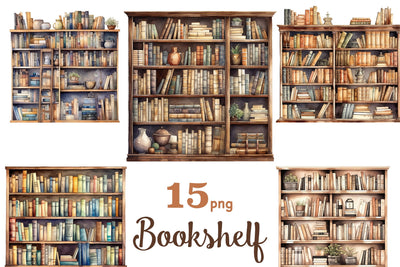 Bookshelf Clip Art | Book Illustrations Bundle SVG GlamArtZhanna 