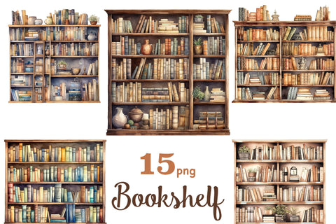 Bookshelf Clip Art | Book Illustrations Bundle SVG GlamArtZhanna 