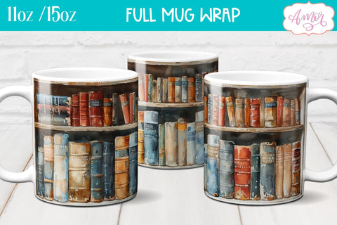 Bookshelf mug wrap PNG for Sublimation | Book lover mug png Sublimation Amorclipart 
