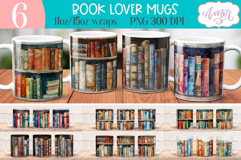 Bookshelf mug wrap PNG for Sublimation | Book lover mug png Sublimation Amorclipart 