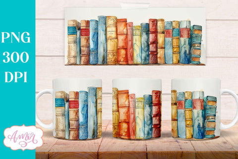 Bookshelf mug wrap PNG for Sublimation | Book lover mug png Sublimation Amorclipart 