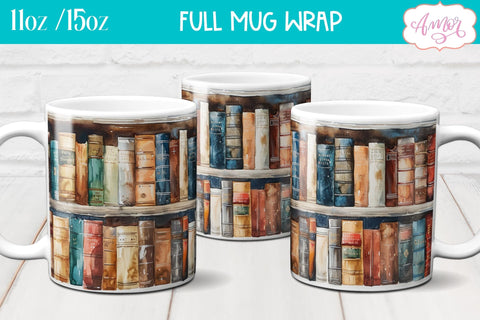 Bookshelf mug wrap PNG for Sublimation | Book lover mug png Sublimation Amorclipart 