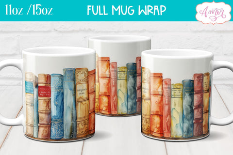 Bookshelf mug wrap PNG for Sublimation | Book lover mug png Sublimation Amorclipart 