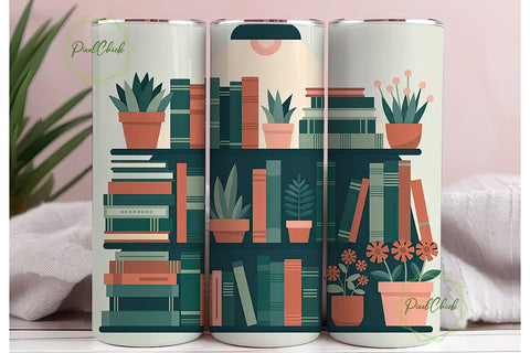Bookshelf & Plants 20oz Tumbler Wrap Sublimation PixelChick 