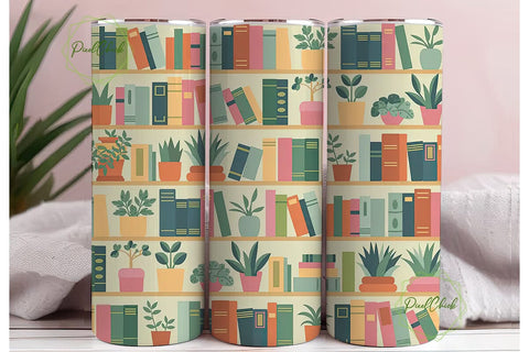 Bookshelf & Plants 20oz Tumbler Wrap Sublimation PixelChick 