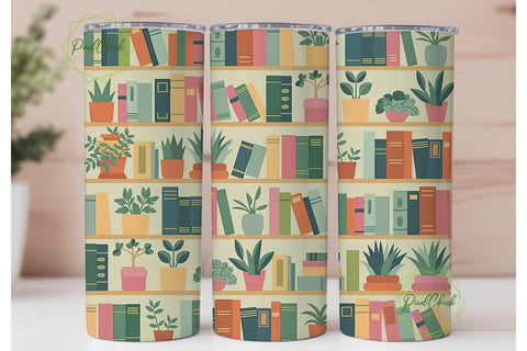 Bookshelf & Plants 20oz Tumbler Wrap Sublimation PixelChick 