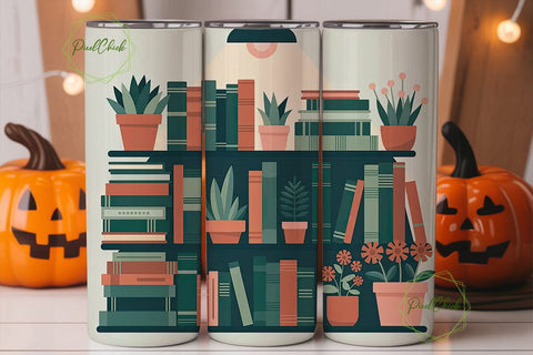 Bookshelf & Plants 20oz Tumbler Wrap Sublimation PixelChick 