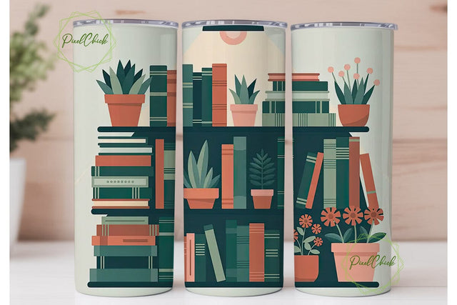 Bookshelf & Plants 20oz Tumbler Wrap Sublimation PixelChick 