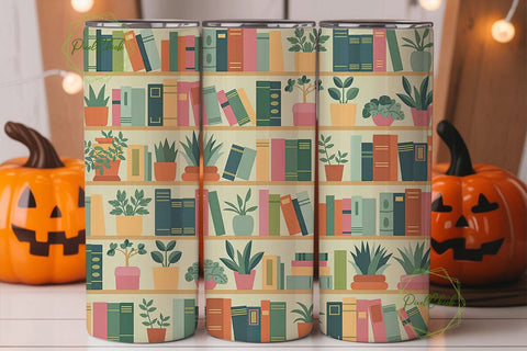 Bookshelf & Plants 20oz Tumbler Wrap Sublimation PixelChick 