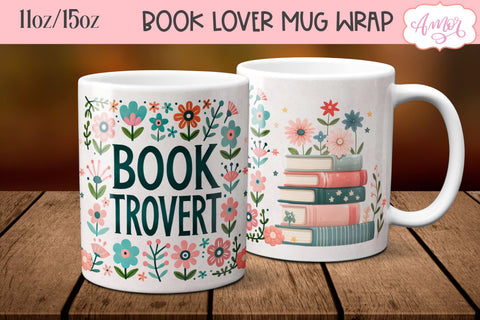 Booktrovert mug wrap sublimation PNG | Book lover mug 11oz Sublimation Amorclipart 