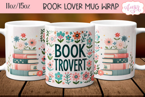 Booktrovert mug wrap sublimation PNG | Book lover mug 11oz Sublimation Amorclipart 