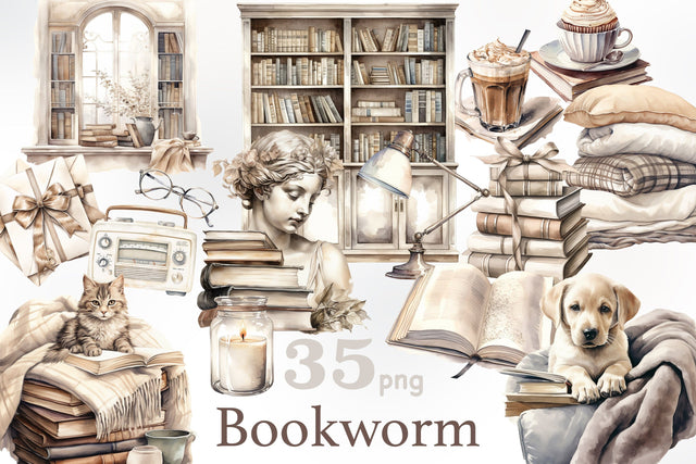 Bookworm Clipart | Cozy Reading Nook Clipart SVG GlamArtZhanna 