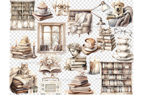 Bookworm Clipart | Cozy Reading Nook Clipart SVG GlamArtZhanna 