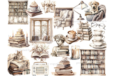 Bookworm Clipart | Cozy Reading Nook Clipart SVG GlamArtZhanna 