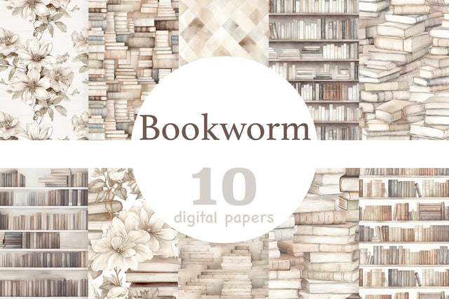 Bookworm Digital Paper | Books Seamless Pattern Digital Pattern GlamArtZhanna 