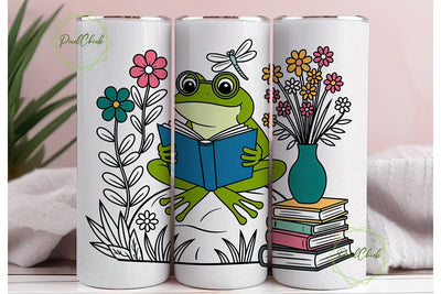 Bookworm Frog 20oz Tumbler Wrap Sublimation PixelChick 