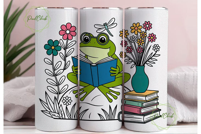 Bookworm Frog 20oz Tumbler Wrap Sublimation PixelChick 