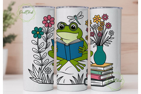 Bookworm Frog 20oz Tumbler Wrap Sublimation PixelChick 