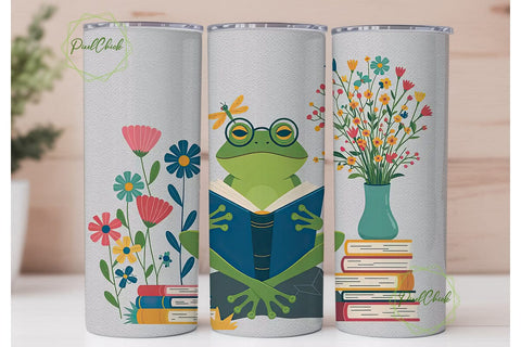 Bookworm Frog 20oz Tumbler Wrap Sublimation PixelChick 