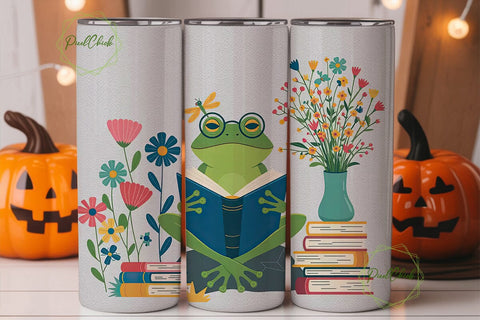 Bookworm Frog 20oz Tumbler Wrap Sublimation PixelChick 