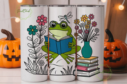 Bookworm Frog 20oz Tumbler Wrap Sublimation PixelChick 