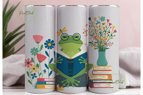Bookworm Frog 20oz Tumbler Wrap Sublimation PixelChick 