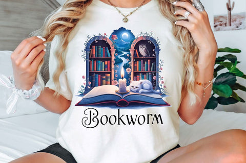 Bookworm Funny Book Lover PNG Bookish Sublimation Design Sublimation Regulrcrative 