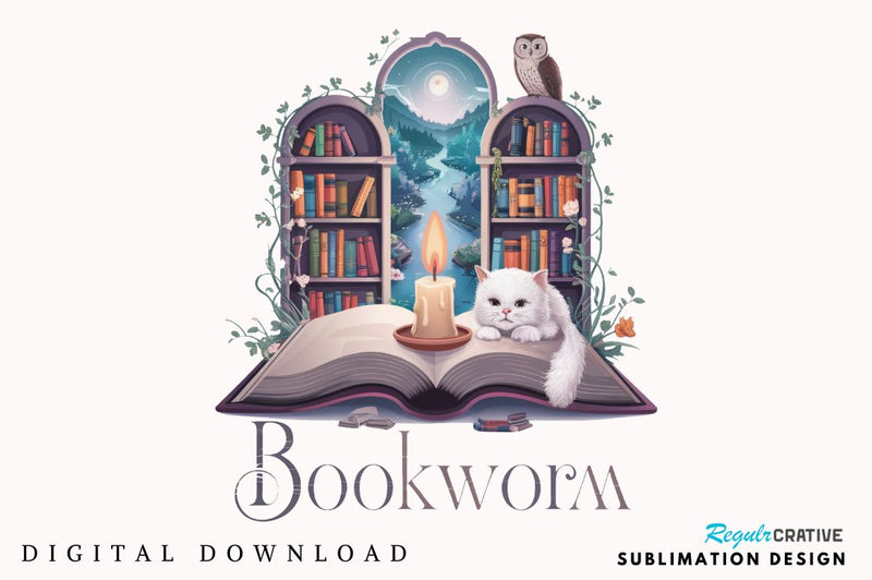 Bookworm Funny Book Lover PNG Bookish Sublimation Design Sublimation Regulrcrative 