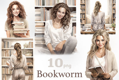 Bookworm Girl PNG | Cozy Girl Clipart SVG GlamArtZhanna 