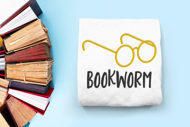 Bookworm Round Glasses Applique Embroidery Embroidery/Applique DESIGNS Designed by Geeks 
