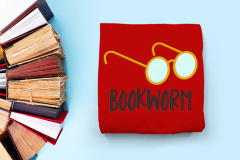 Bookworm Round Glasses Applique Embroidery Embroidery/Applique DESIGNS Designed by Geeks 