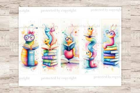 Bookworms Printable Bookmarks | Whimsical Digital Sheets SVG GlamArtZhanna 