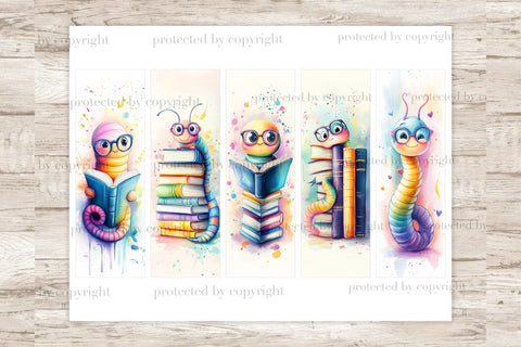 Bookworms Printable Bookmarks | Whimsical Digital Sheets SVG GlamArtZhanna 