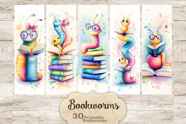 Bookworms Printable Bookmarks | Whimsical Digital Sheets SVG GlamArtZhanna 