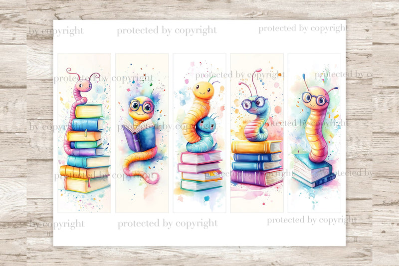 Bookworm Samples Bookworms Printable Bookmarks | Whimsical Digital Sheets - So Fontsy