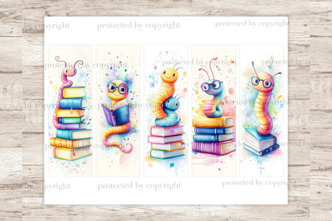 Bookworms Printable Bookmarks | Whimsical Digital Sheets SVG GlamArtZhanna 