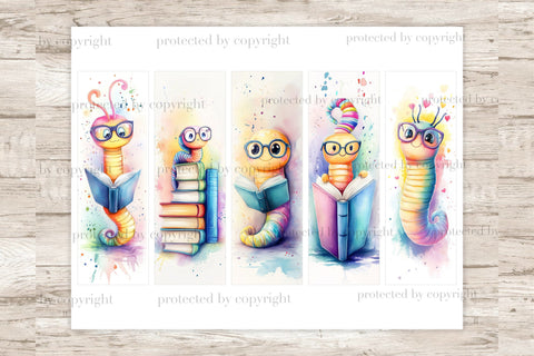 Bookworms Printable Bookmarks | Whimsical Digital Sheets SVG GlamArtZhanna 