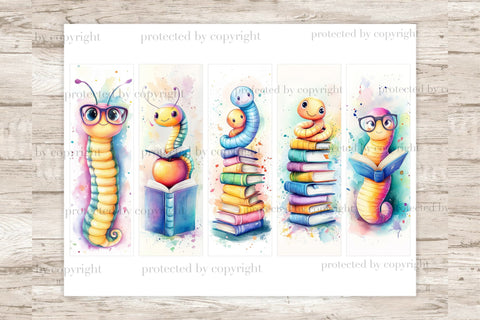 Bookworms Printable Bookmarks | Whimsical Digital Sheets SVG GlamArtZhanna 