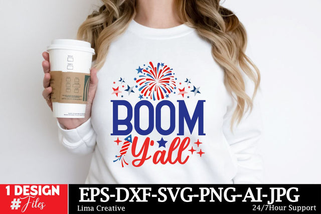 Boom Y'all SVG Cut File, 4th Of July T-shirt Design, 4th Of July Sublimation Design, American Graphic Illustration Design, SVG Insomnia Std 