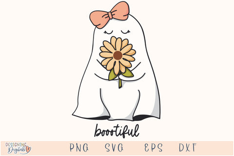 Boootiful Ghost SVG for Cricut, Cute Ghost with Sunflower PNG for Stickers, Sublimation, TShirts, Cute Floral Ghost Halloween Sticker SVG Designing Digitals 
