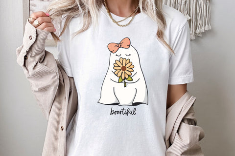 Boootiful Ghost SVG for Cricut, Cute Ghost with Sunflower PNG for Stickers, Sublimation, TShirts, Cute Floral Ghost Halloween Sticker SVG Designing Digitals 
