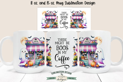 Boos In My Coffee | Cute Ghost Pink Halloween 11 & 15 oz Mug Sublimation Ewe-N-Me Designs 
