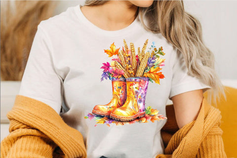 Boot Autumn Watercolor Clipart Bundle. Sublimation SVGArt 