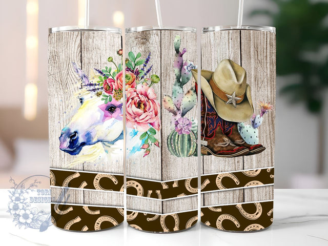 Boots And Flowers Beautiful Horse 20 oz Skinny Sublimation Tumbler Designs, Cowgirl Tumbler PNG, Straight & Tapered Tumbler Wrap PNG, Instant Digital Download PNG Sublimation ToriDesigns 