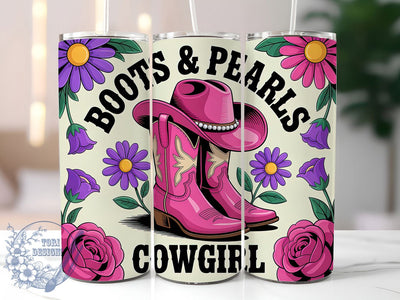 Boots And Pearls 20oz Tumbler, Boots & Pearls Quote, Western Style Wrap, Cowboy Boots Design, Pearl Cowgirl Sublimation, 20oz Tumbler Wrap, Sublimation Design PNG, Rustic Cowgirl Gift Sublimation ToriDesigns 