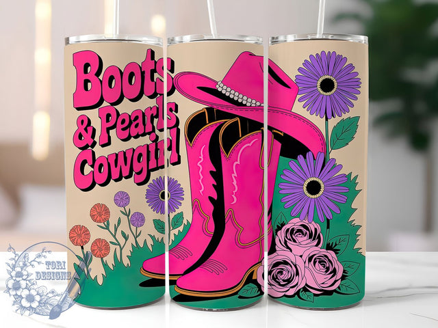 Boots And Pearls 20oz Tumbler, Boots & Pearls Quote, Western Style Wrap, Cowboy Boots Design, Pearl Cowgirl Sublimation, 20oz Tumbler Wrap, Sublimation Design PNG, Rustic Cowgirl Gift Sublimation ToriDesigns 