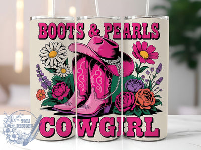 Boots And Pearls 20oz Tumbler, Boots & Pearls Quote, Western Style Wrap, Cowboy Boots Design, Pearl Cowgirl Sublimation, 20oz Tumbler Wrap, Sublimation Design PNG, Rustic Cowgirl Gift Sublimation ToriDesigns 